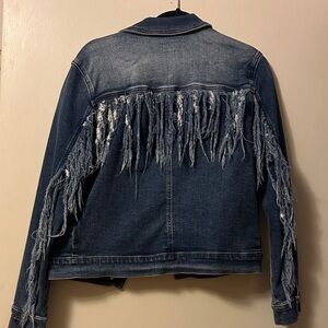 Judy Blue Distressed Fringe Jean Jacket - Dark Blue